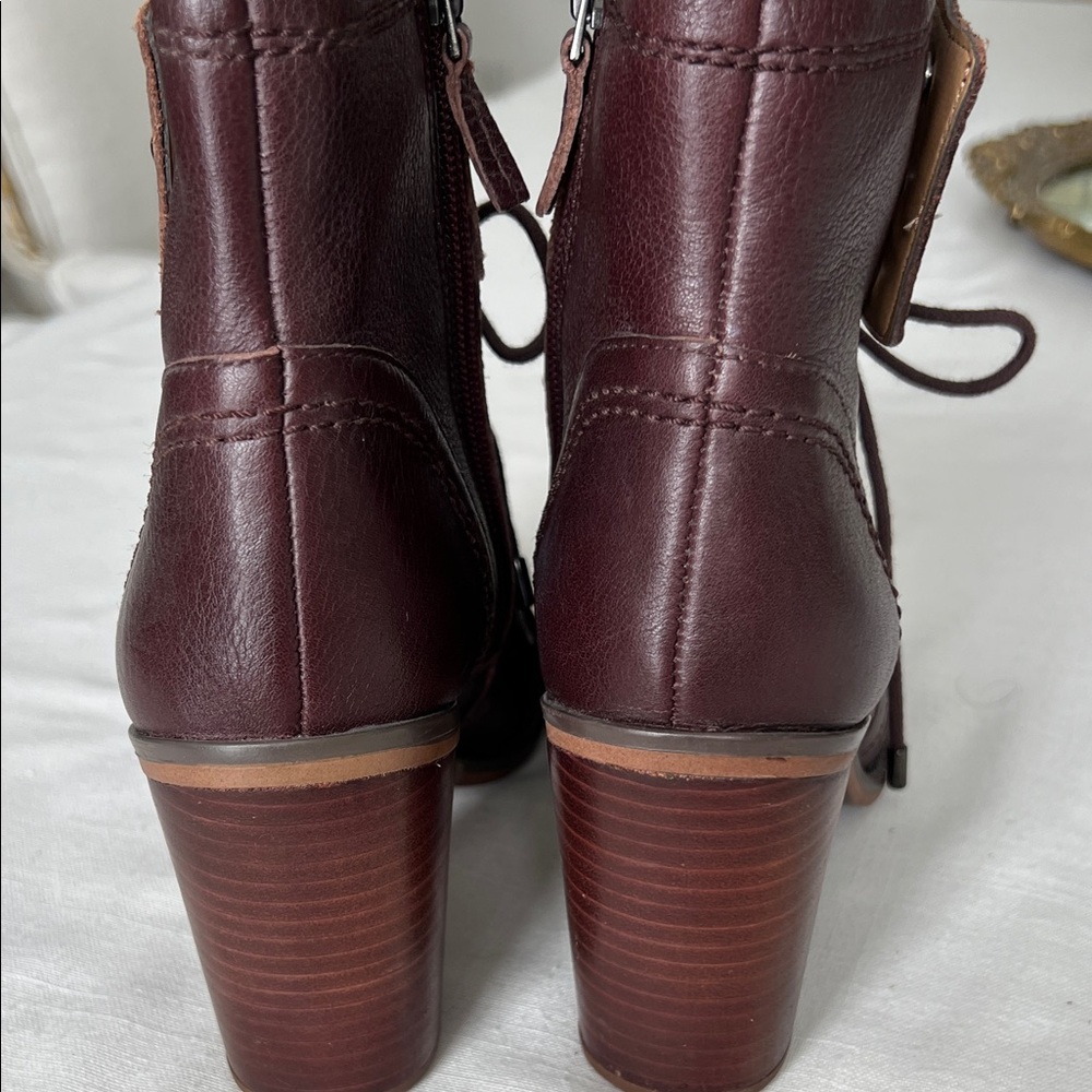 Franco Sarto Women's Burgundy Leather Ankle Boots - Picture 5 of 10